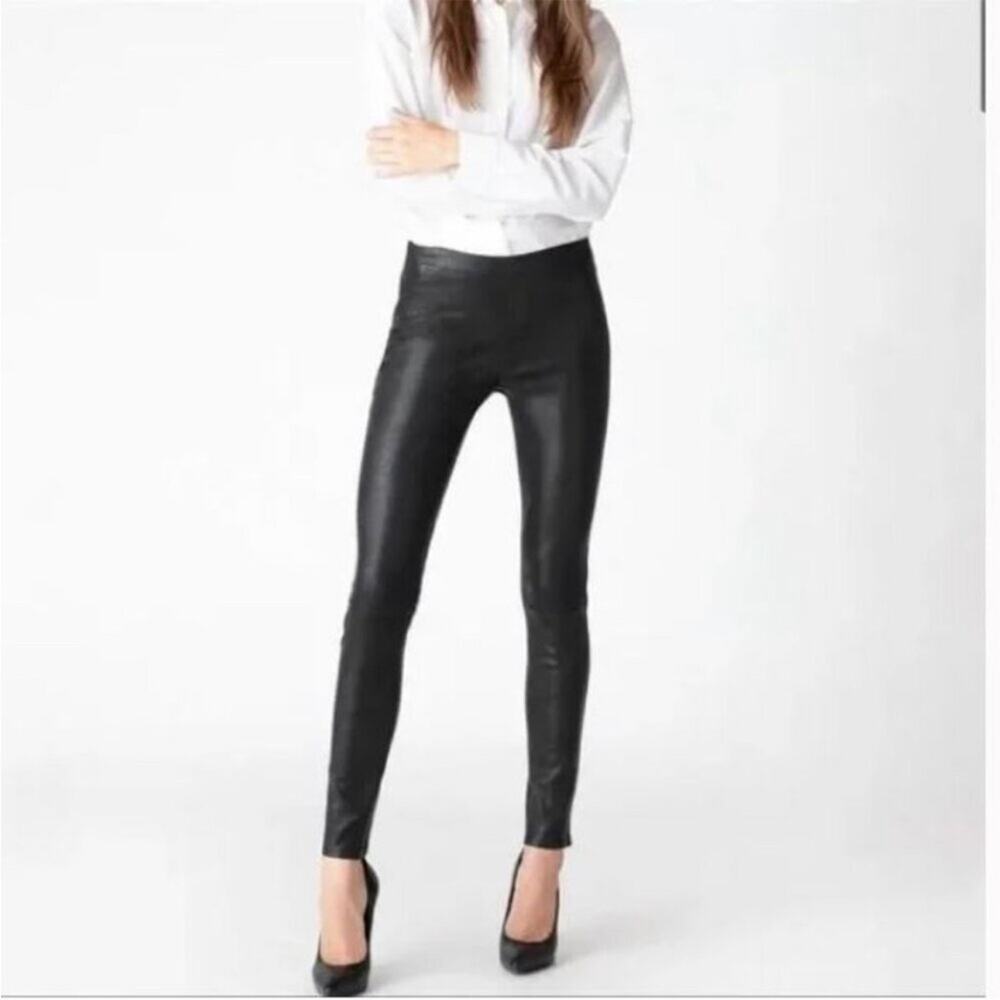 J Brand Edita Lamb Leather Mid-Rise Slim Pants in Black  Sz S